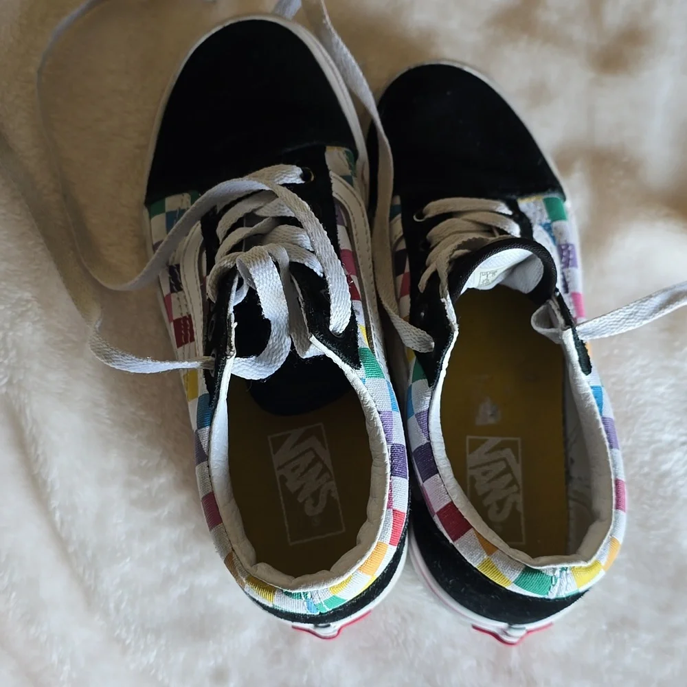 Vans Old Skool Rainbow‎ Checkerboard Skate Sneakers 1.5  Shoes Kids